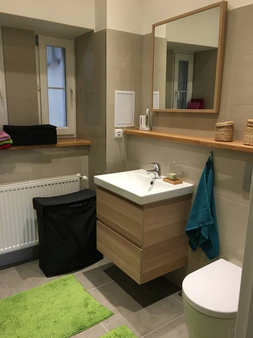 Fresh new bathroom with really huuuuuge shower.