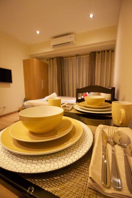Feel free to bring food and dine inside the unit.