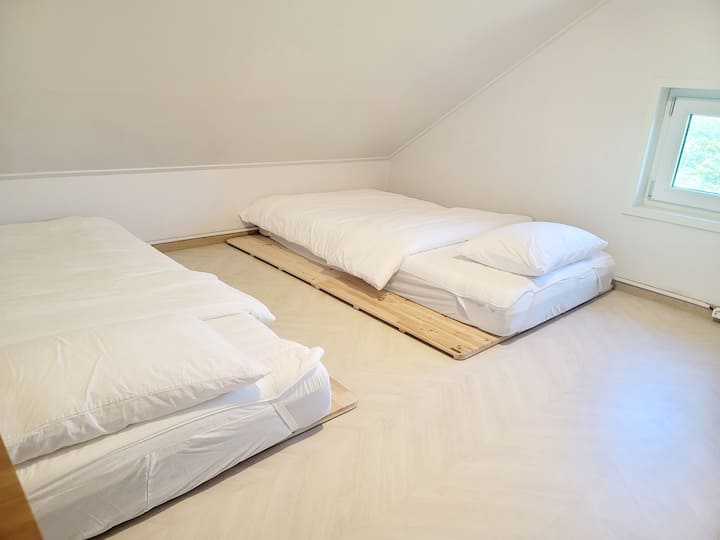 Таван: 2 големи единечни кревета
Рамка за кревет од кипарис