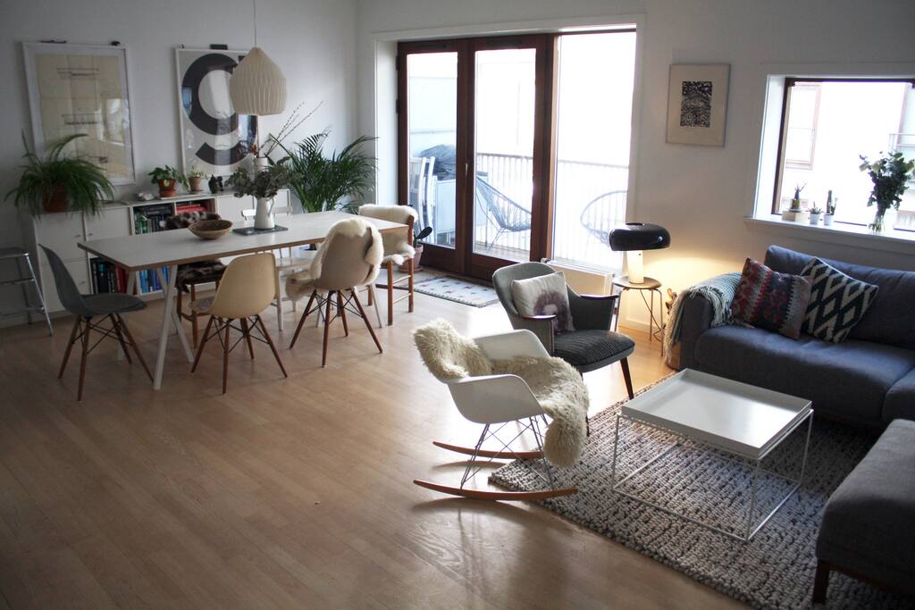 Combined living space and dining area
