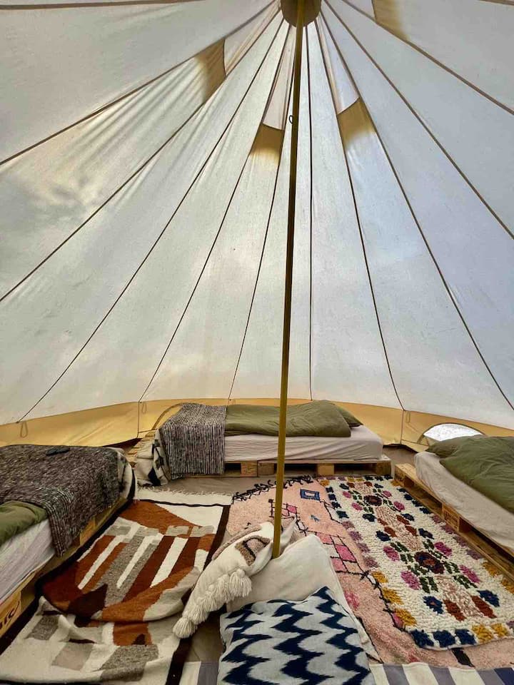 The glamping tent is normally only up in July and august due to weather- let me know when you book if you want to stay in it