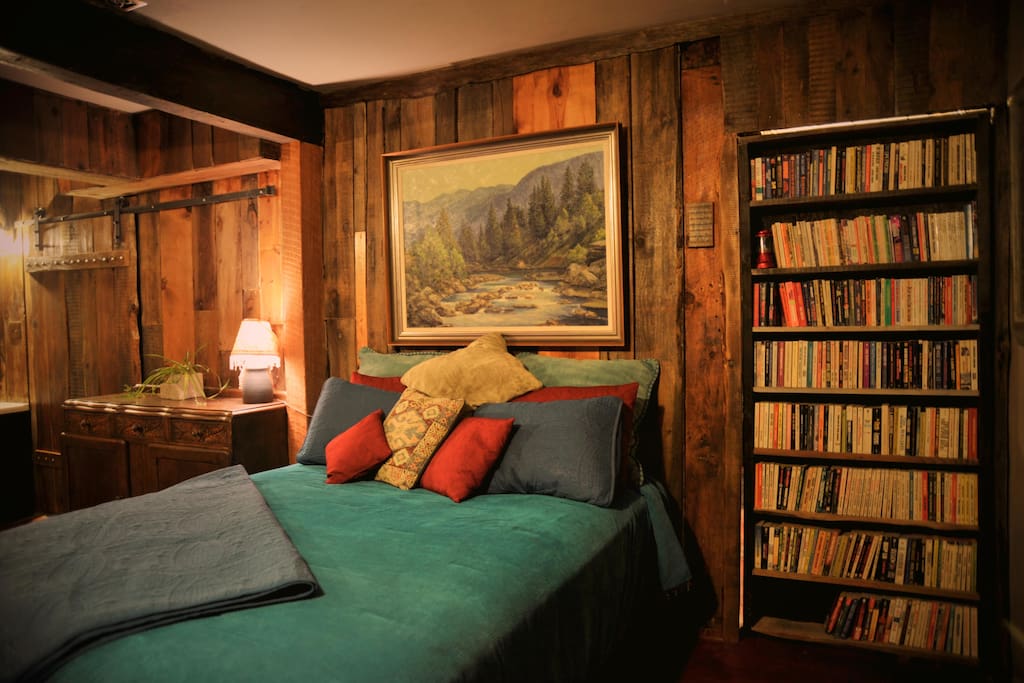 Bookcase opens as a hidden door to the Funky Bunkroom.