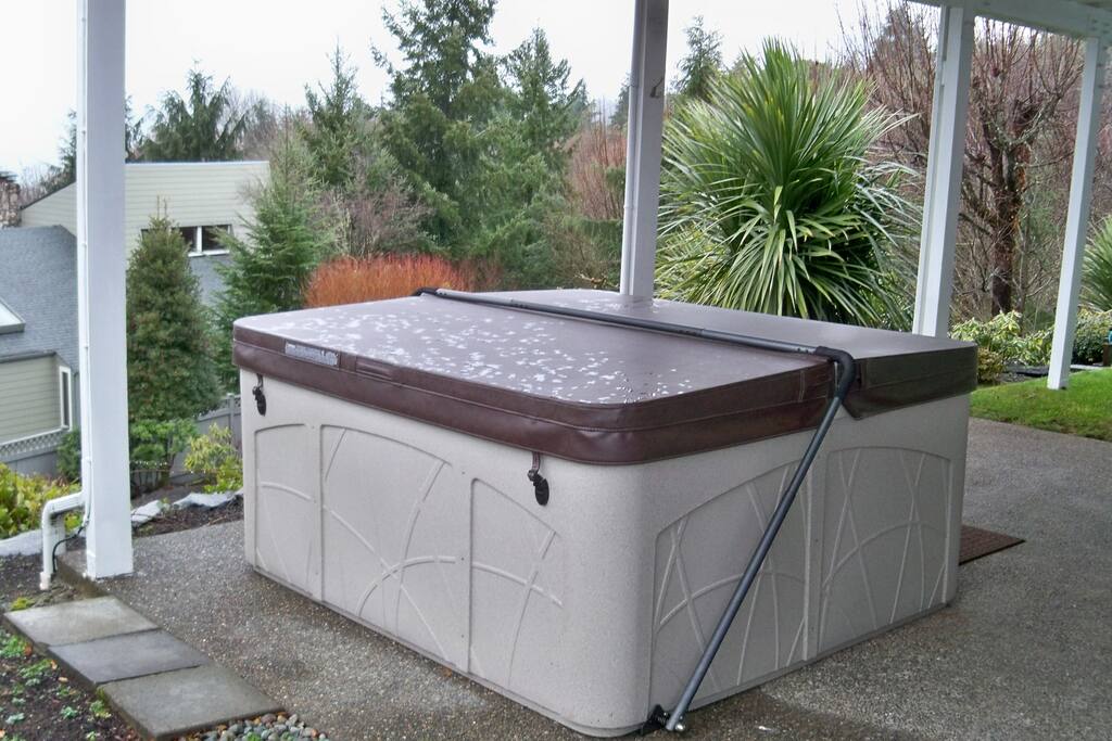Hot tub with a relaxing view of the Olympic Mts