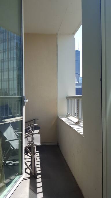 Balcony with view of Willis (Sears) tower to the South--it's the black building you can just barely see in the picture.