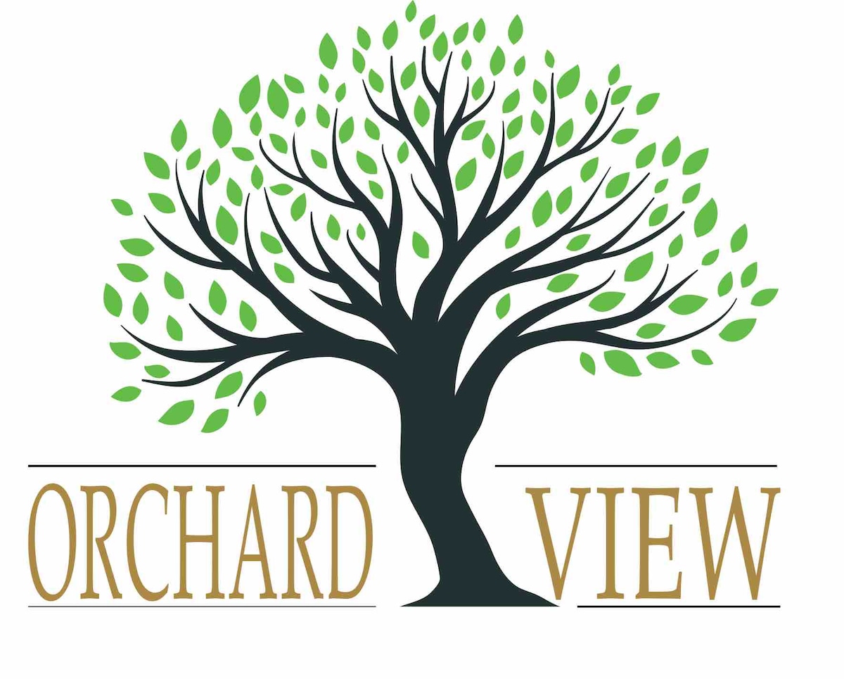 A logo featuring a large tree with widespread branches and green leaves, set above the text 'Orchard View' in a gold font. The design conveys a sense of nature and tranquility.