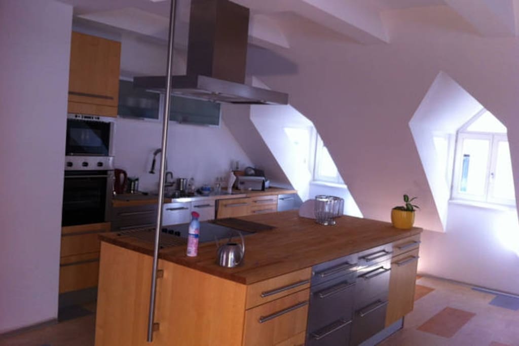 fully loaded kitchen: microwave, oven, dishwasher...