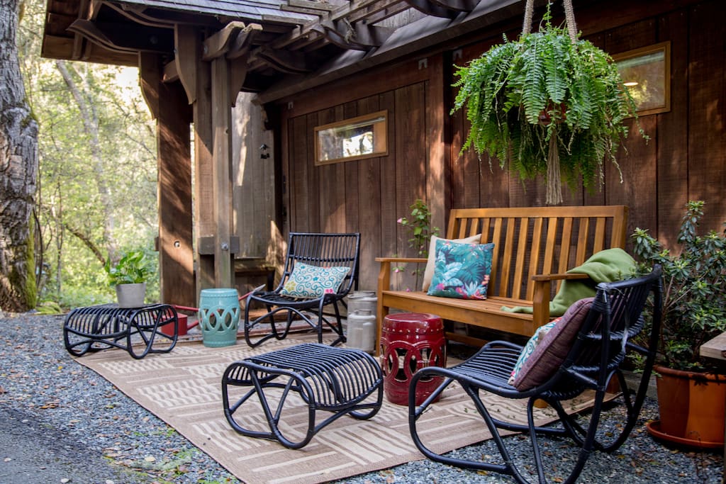 Outside, a place to read a book and relax.