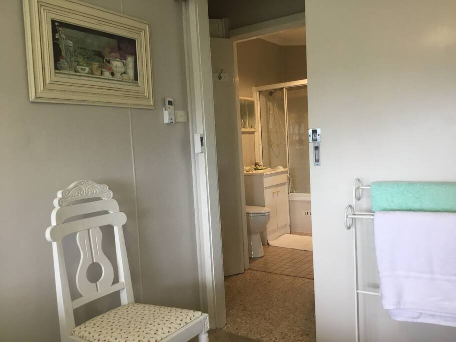 Looking from guest room to bathroom.