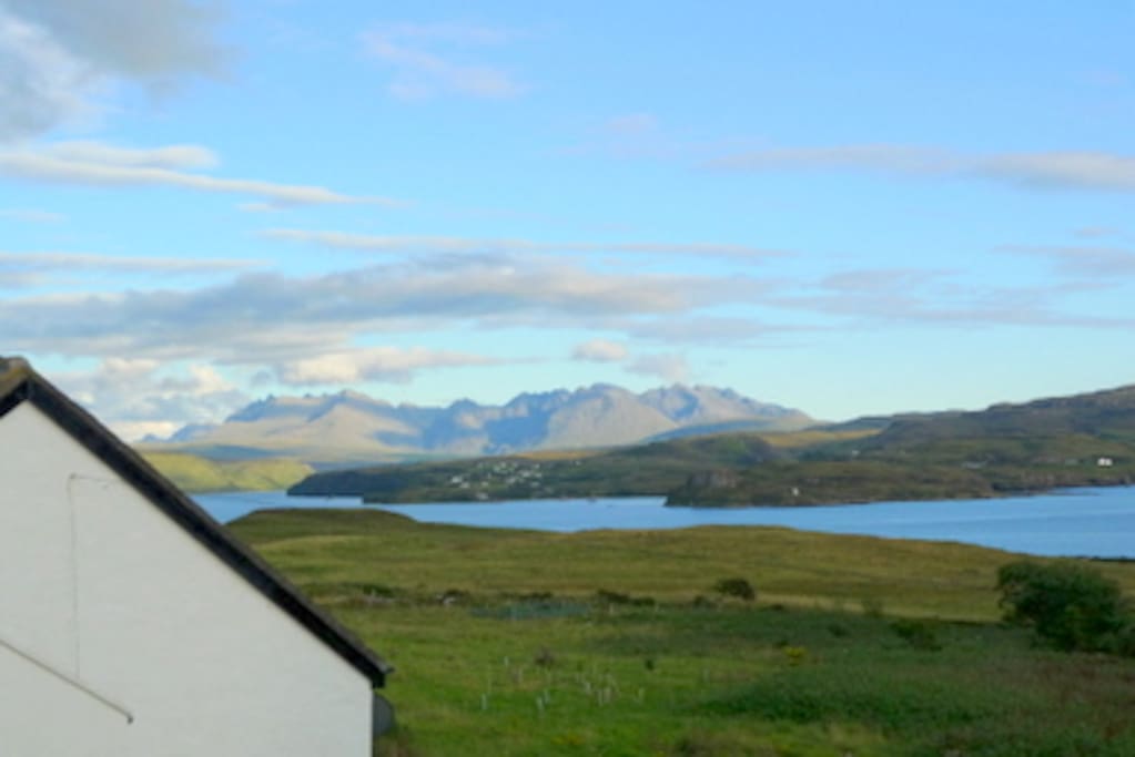 view from cottage to the Cuillin mountains