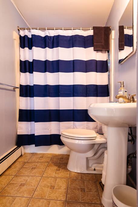 Clean and tidy bathroom with shampoo, conditioner, body wash and face wash when you're done running/walking/biking the nearby East End trail.