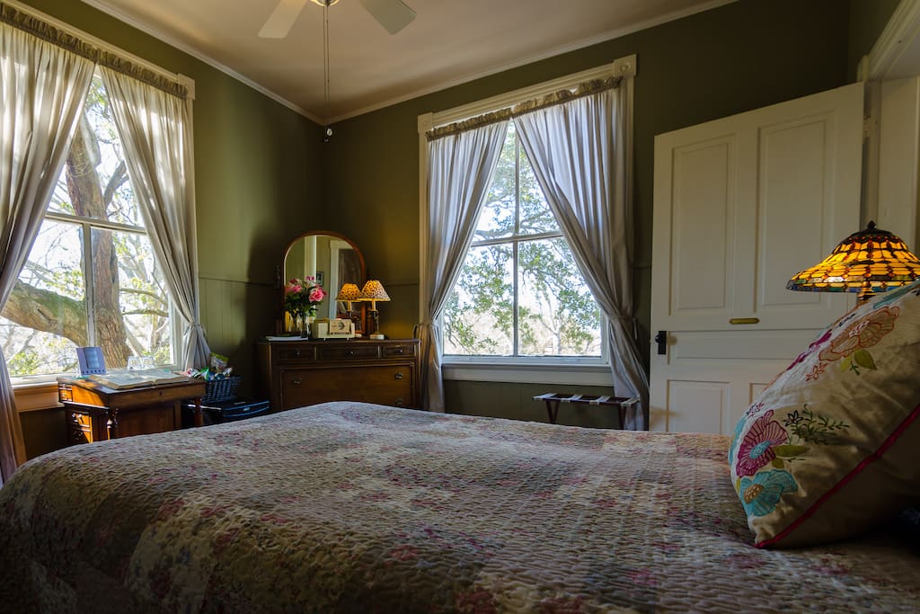 The Oak Room features hardwood antiques with original fireplace in a comfortable setting with a view.