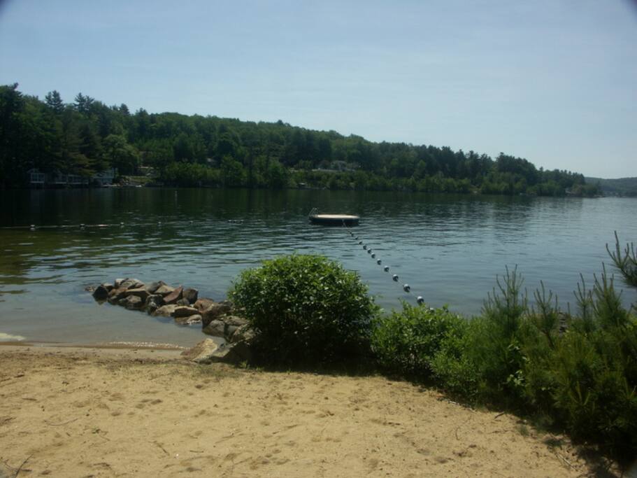 Roped in swim area with a swim platform
