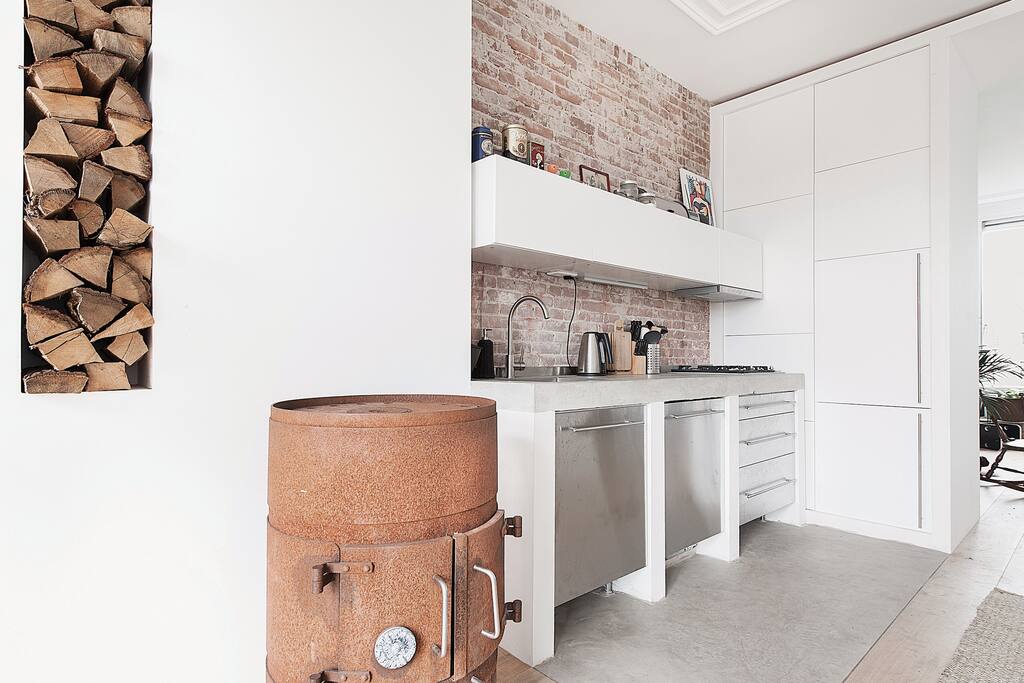 open kitchen in dining area