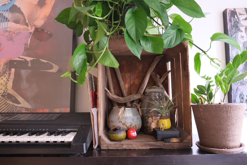Surrounded by cozy furnishings and there is an electric piano if you feel so inclined to play