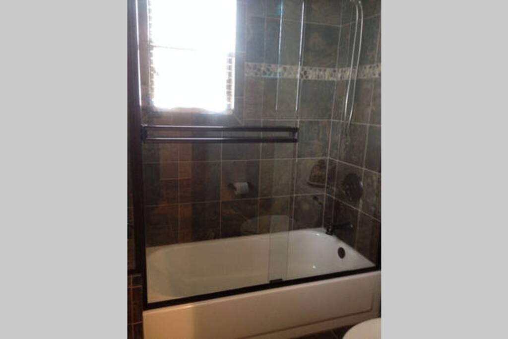 Upstairs large bath,
Private Toilet, and two sinks