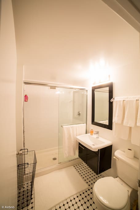 Bathroom to the right.