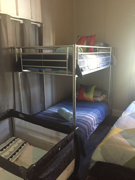 Double bunks plus a portacot if needed