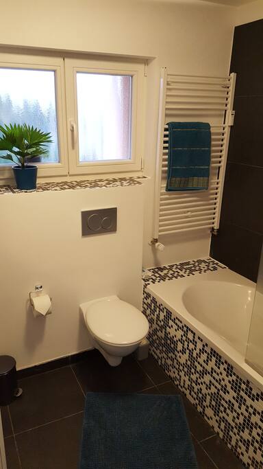 Das Bad mit Badewanne/Düsche