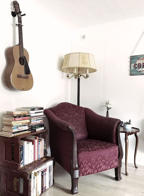 Sit down and relax for a minute or two. Maybe read a book or play the guitar.