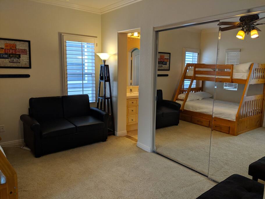 Twin bed sofa (closed). Large closet (mirror doors).