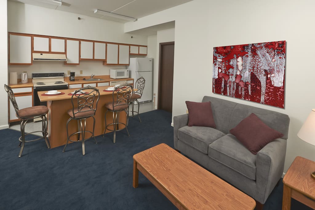 The apartment's living and dining area.