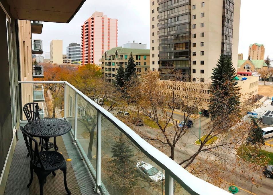 Enjoy your coffee and the winter city scenic from your balcony