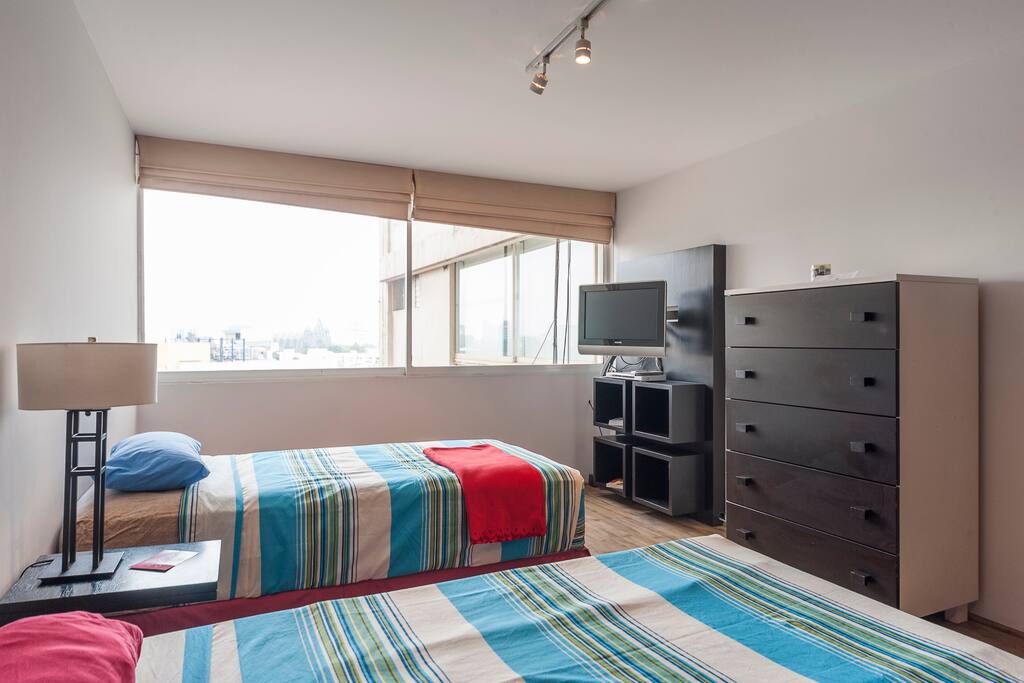 2 individual beds which can be arranged as a queen