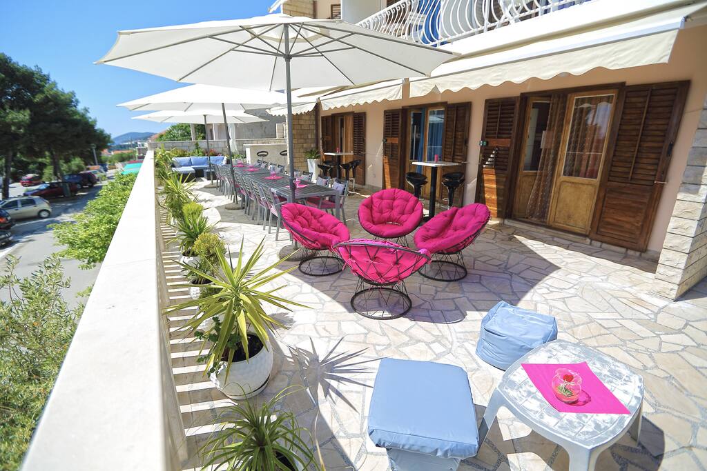 Outdoor terrace with comfy sofas