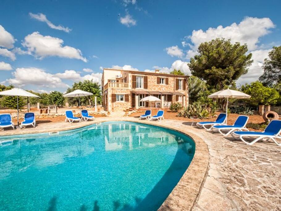 Private pool with comfortable sun loungers