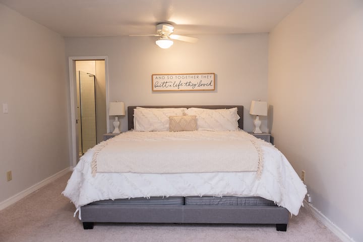 Bedroom 1: Spacious master bedroom with king bed and closet space.