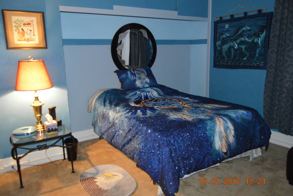 Bedroom 2 (1 Queen bed, 1-2 guest capacity, second floor); securely locked adjacent to bedroom 1 and directly attached to Bedroom 3 on third floor