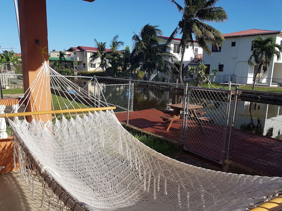 Hammock on the back porch overlooking the canal