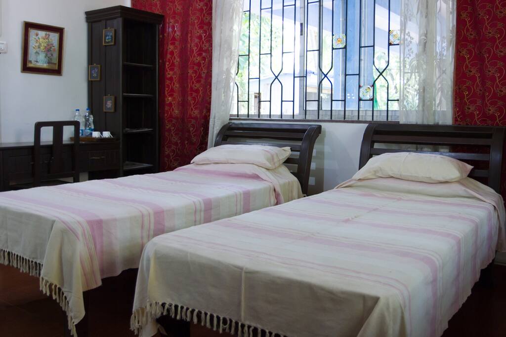 Large beds can be joined to sleep 3 adults, children