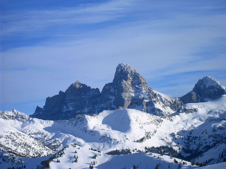 The cabin provides amazing views of the nearby Tetons.