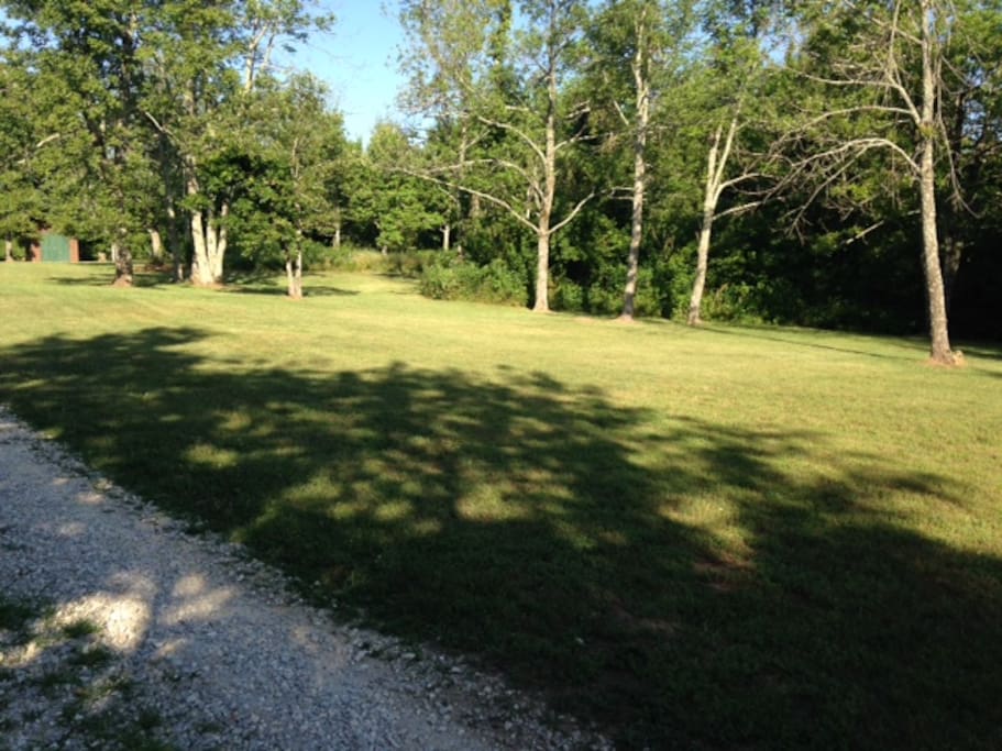 Set up the volleyball net and play outdoor games on the park-like grounds