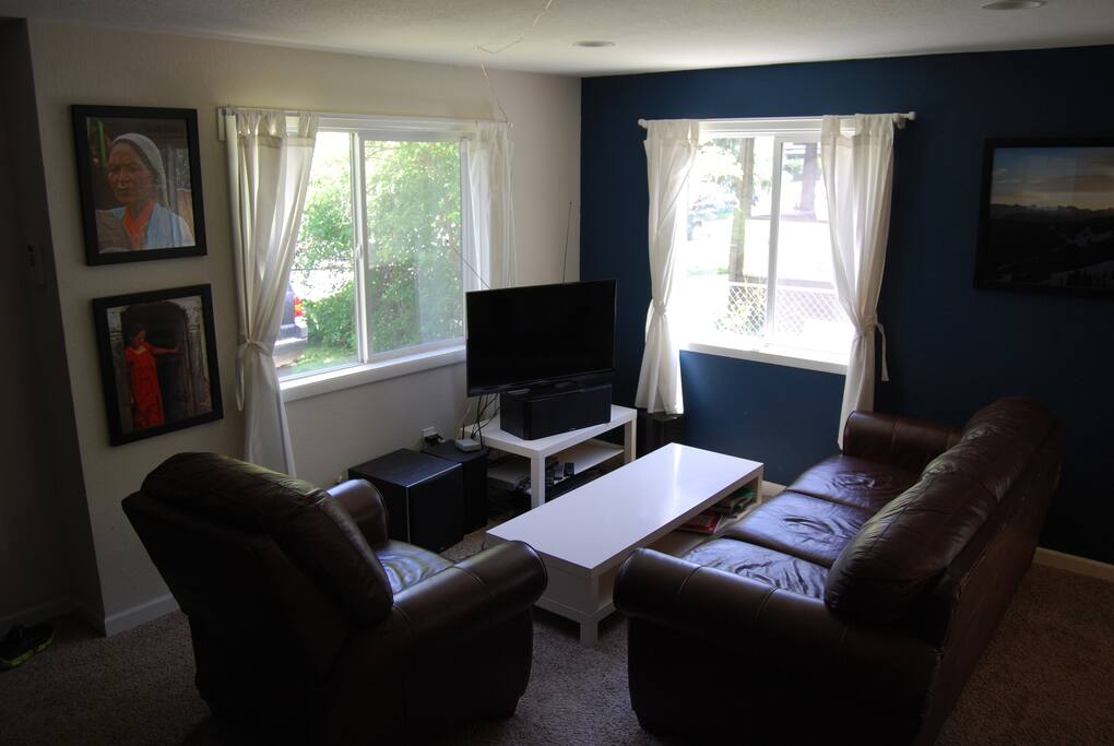 Comfy furniture, dvd player, tv with local channels.