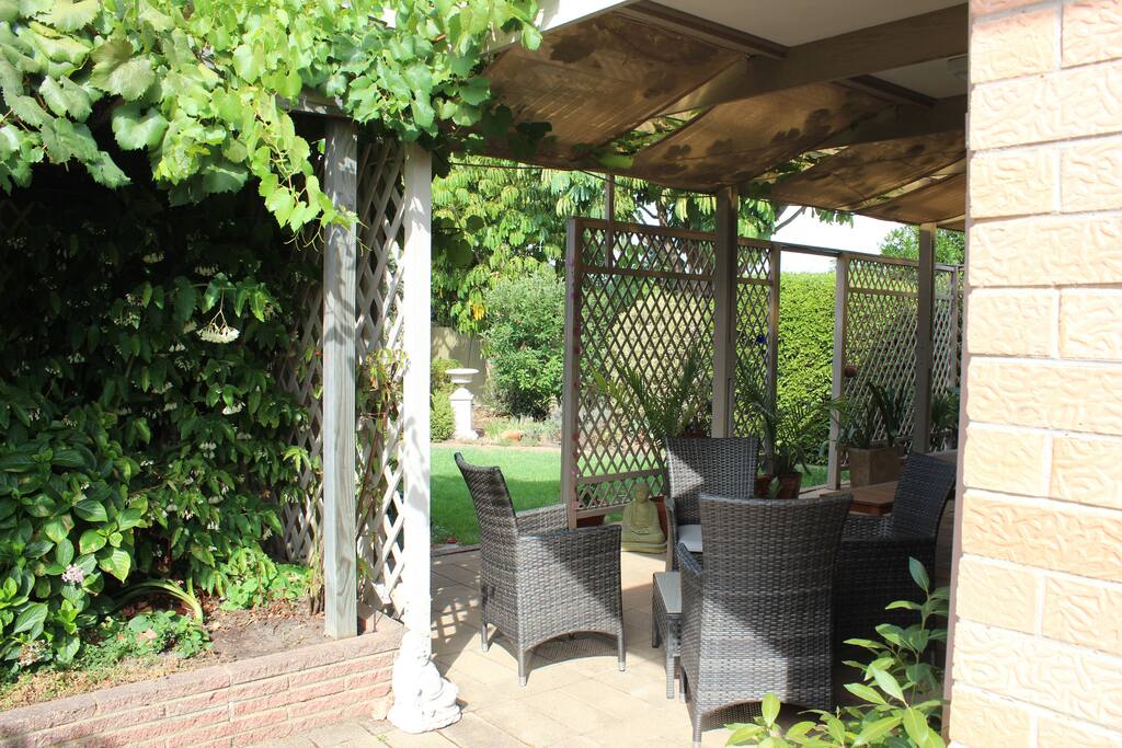 There's a pleasant undercover area for relaxation.