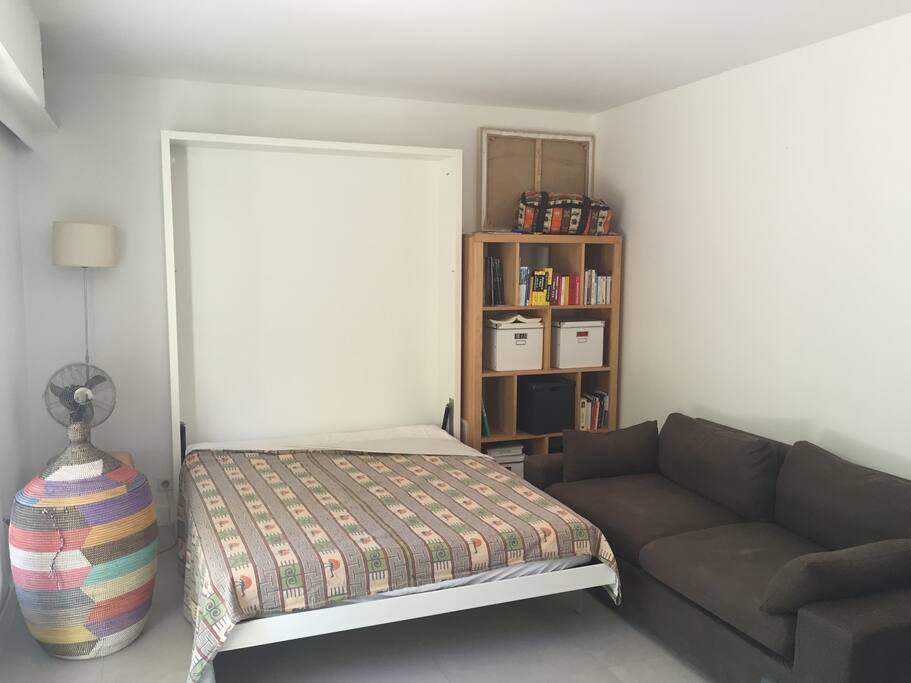 Lit armoire 2 places, 1 canapé (couchage 1 place d'appoint)