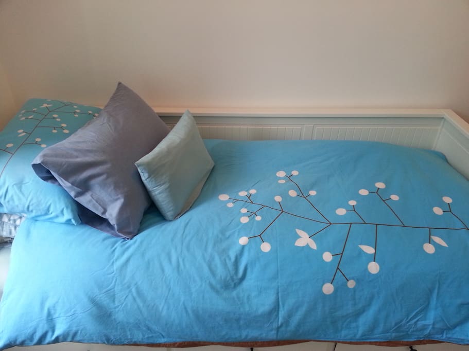 This bed rolls out to form a double bed if you wish. It's an Ikea day bed.