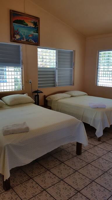 2 double beds with nice mattresses and linens