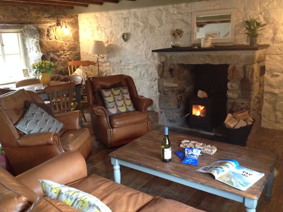 Cosy living room with log burner