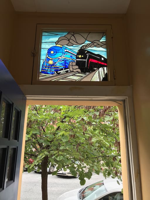Front door stained glass transom