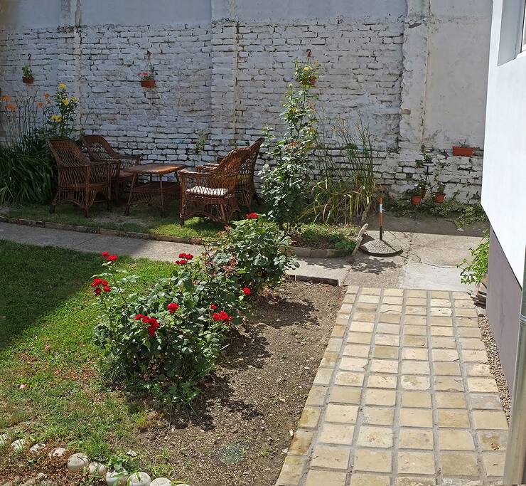 Garden view with seating area
