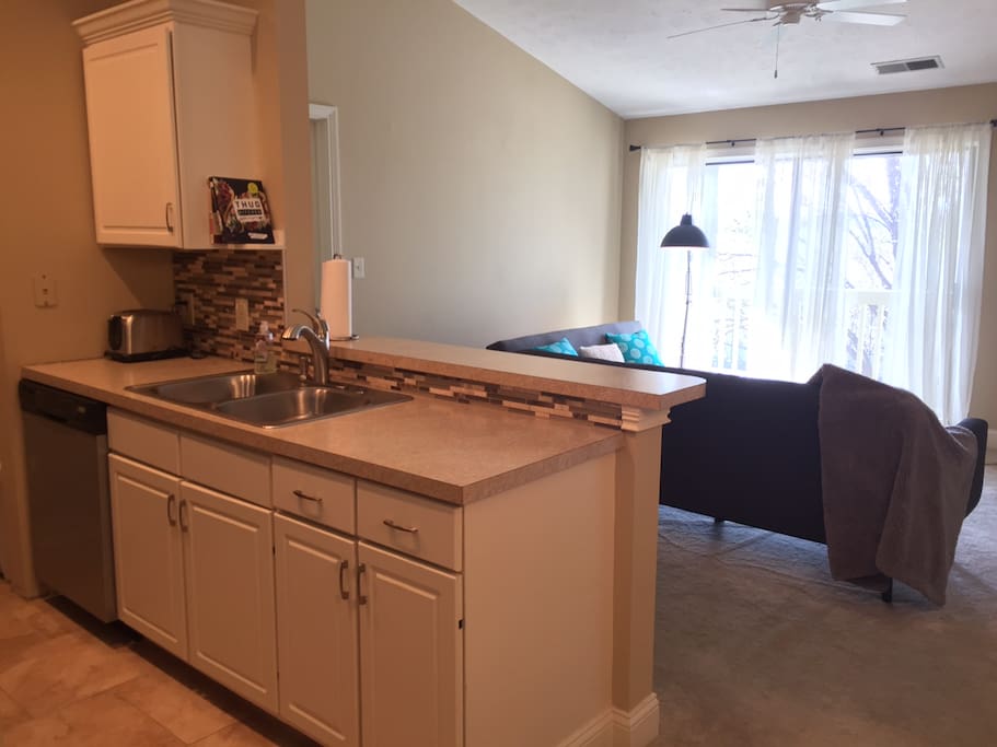 View from kitchen into living area.