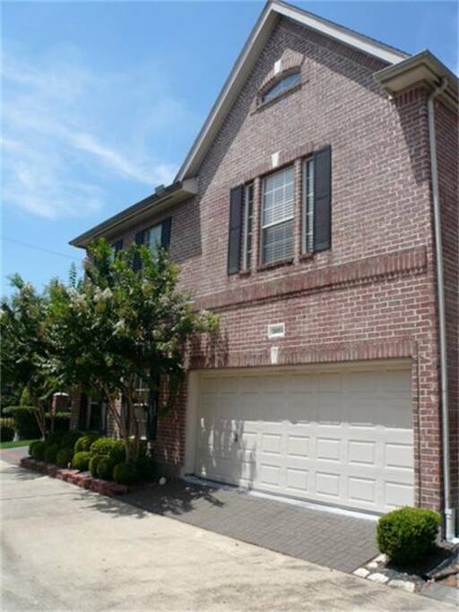 View of oversized two car garage