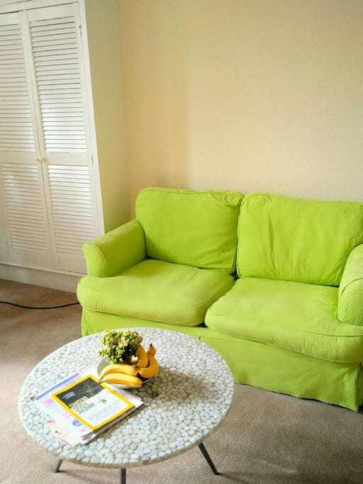 Sofa and coffee table in bright room