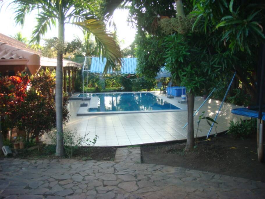 One of the terraces around the pool setting