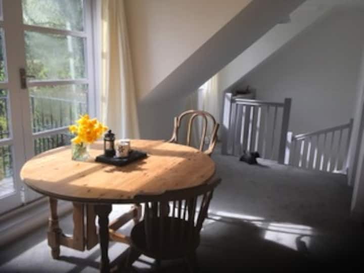 ห้องนั่งเล่น/ห้องรับประทานอาหารที่มีแสงแดดส่องถึงและผ่อนคลายมองเห็นพื้นที่