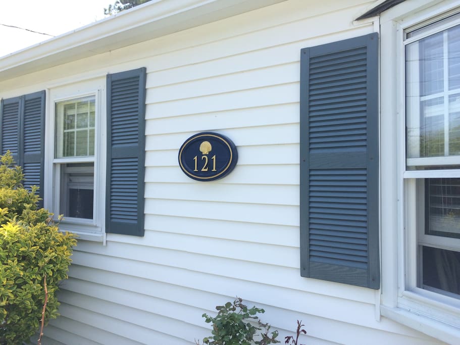 Newly painted shutters in Nantucket Blue