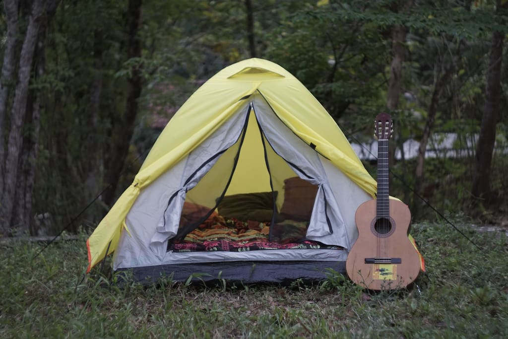 The spacious tent with double size air mattress